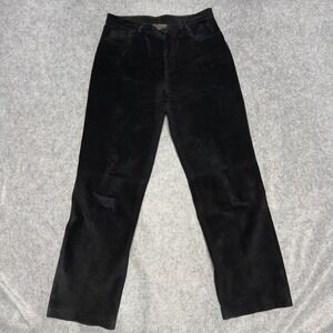 Brandon Thomas Black Suede Leather Pants Womens 10 Straight Leg High Rise 32x29